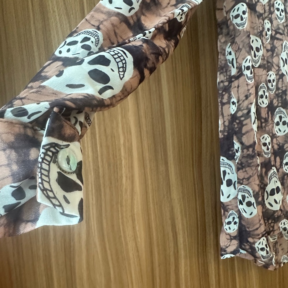 Vintage Havana Skull Print Sheer Blouse Top Size S - Picture 7 of 14